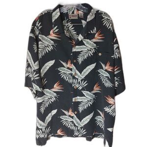 Alpine Design Hawaiian Shirt XXL Black Floral Tropical Bird of Paradise Button